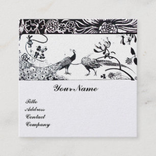 WEDDING LOVE BIRDS /PEACOCKS MONOGRAM White Pearl Square Business Card