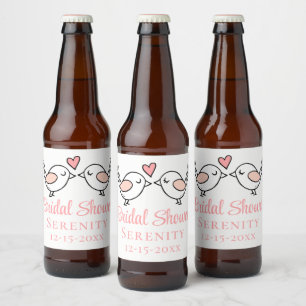 Wedding Love Birds Pink Lovebirds Bridal Shower Beer Bottle Label