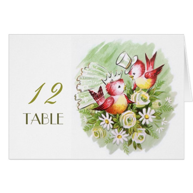 Wedding Love Birds Table Place Number Card (Front Horizontal)