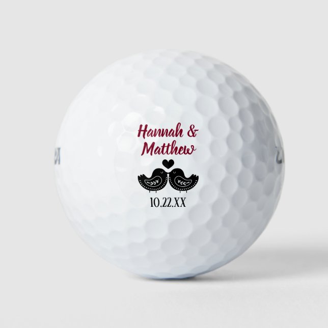 Wedding Love Birds Thank You Favour Golf Balls (Front)