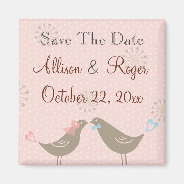 Wedding Love Birds W Save The Date Custom Magnet (Front)