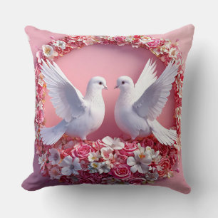 Wedding Love Birds White Doves Romantic Cushion