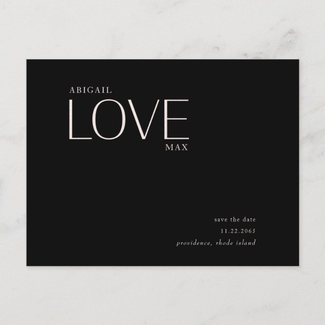 Wedding Love Blush & Black Save the Date Announcem Postcard (Front)