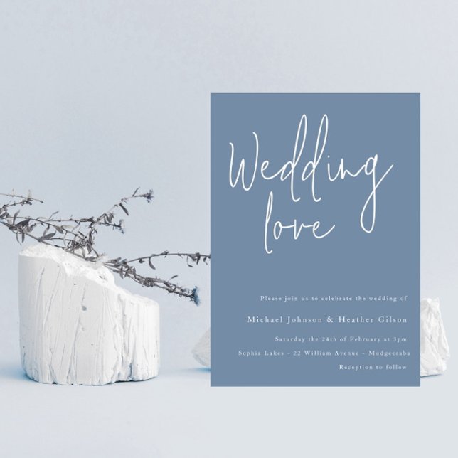 Wedding love: Dusty Blue & White Modern Wedding Invitation (Creator Uploaded)