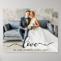 Wedding Love Elegant Script Bride and Groom Photo
