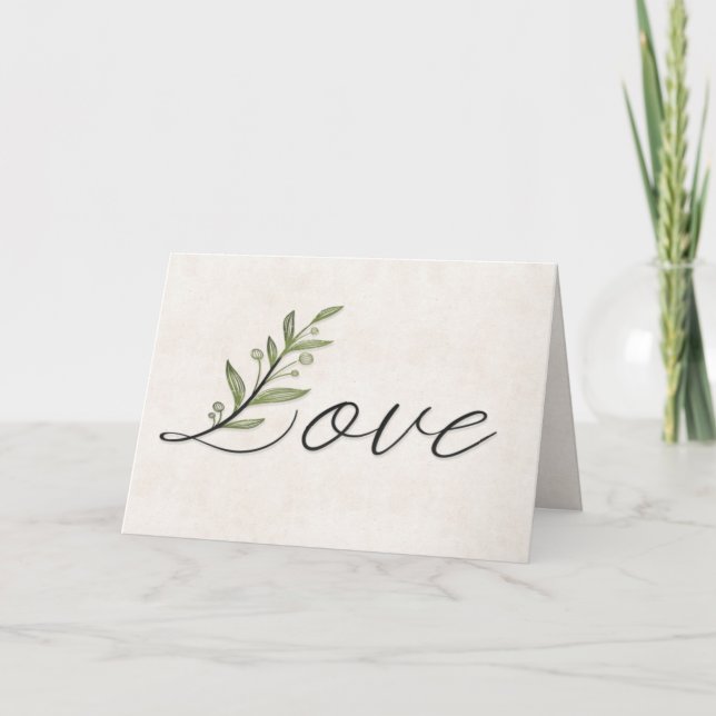 Wedding Love Font with Leaves Card (Front)