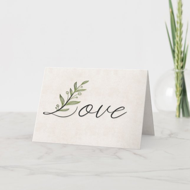 wedding love font with leaves card (Front)