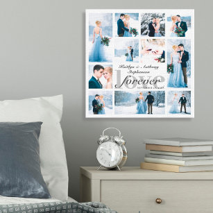 Wedding LOVE FOREVER Photo Collage Custom Colour Canvas Print