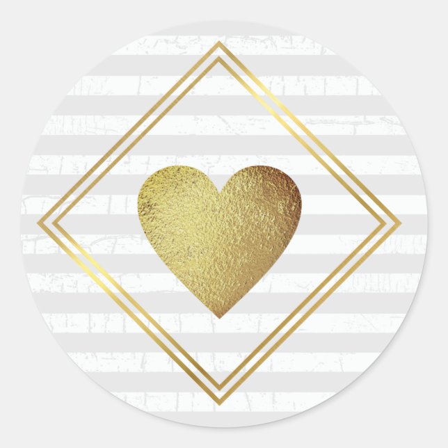 wedding love heart faux old gold  classic round sticker (Front)