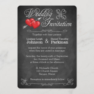 Wedding   Love Hearts, Scrolls   Chalkboard Invitation