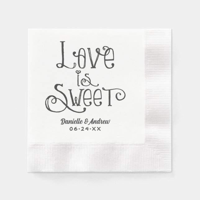 Wedding Love is Sweet Handwritten Monogram Napkin (Front)