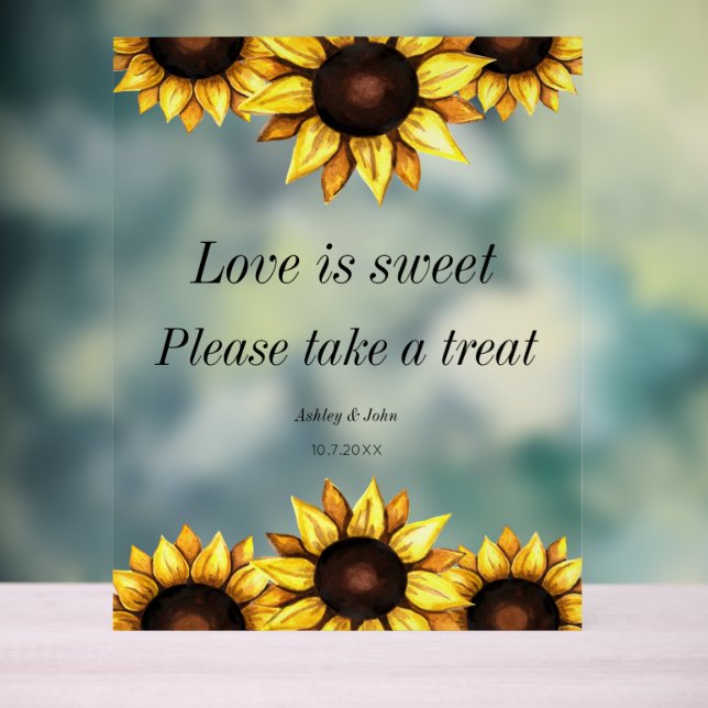 Wedding Love is Sweet Sunflower  Acrylic Sign (Neutral)