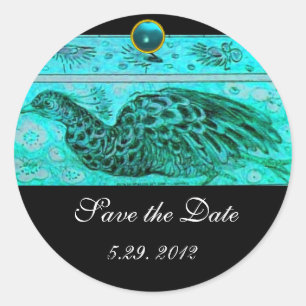 WEDDING LOVE PEACOCK   black blue aquamarine Classic Round Sticker