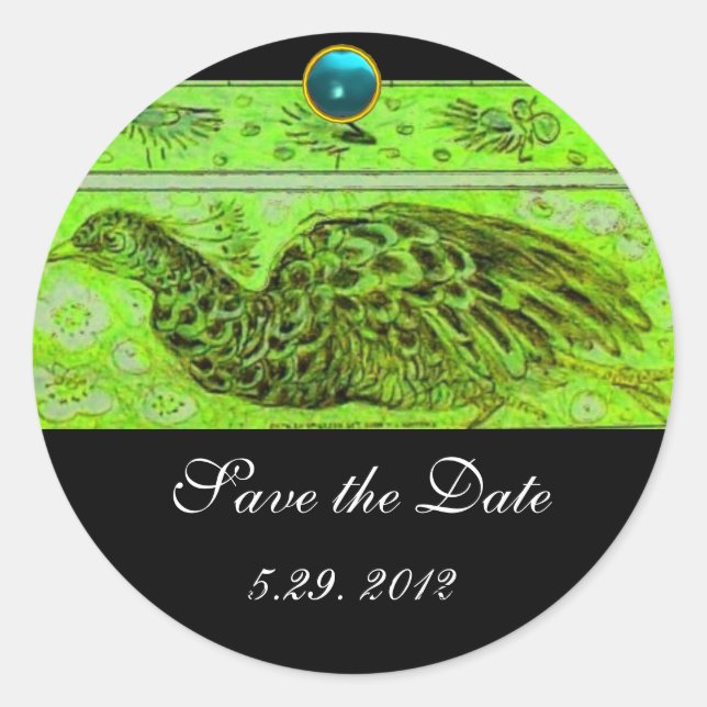 WEDDING LOVE PEACOCK green  black blue aquamarine Classic Round Sticker (Front)