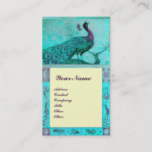 WEDDING LOVE PEACOCK MONOGRAM Aqua Blue Ivory Business Card
