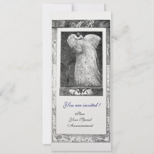 WEDDING LOVE PEACOCK MONOGRAM ,black white Invitation