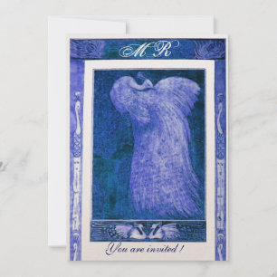 WEDDING LOVE PEACOCK MONOGRAM ,blue champagne Invitation