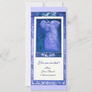 WEDDING LOVE PEACOCK MONOGRAM ,blue white Invitation