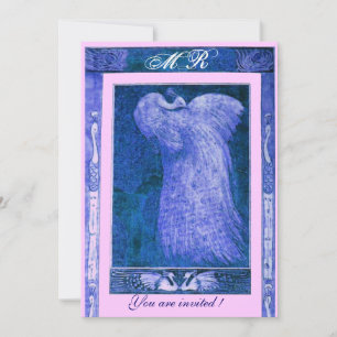 WEDDING LOVE PEACOCK MONOGRAM ,blue white pink Invitation