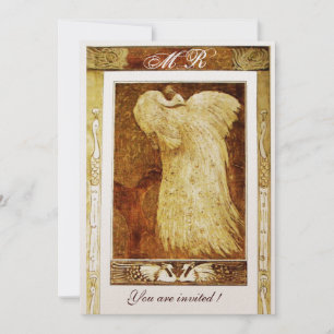 WEDDING LOVE PEACOCK MONOGRAM ,brown yellow white Invitation