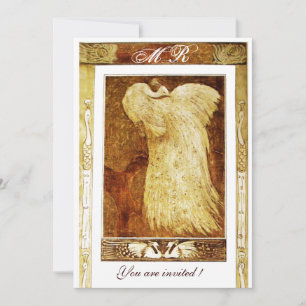 WEDDING LOVE PEACOCK MONOGRAM ,brown  yellow white Invitation