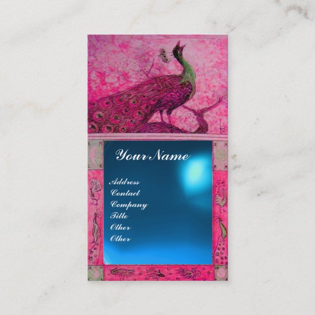 WEDDING LOVE PEACOCK MONOGRAM pink  blue sapphire Business Card (Front)