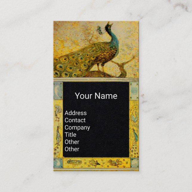 WEDDING LOVE PEACOCK MONOGRAM Yellow Black Paper Business Card (Front)