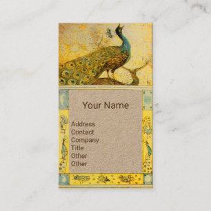 WEDDING LOVE PEACOCK MONOGRAM Yellow Craft Paper Business Card