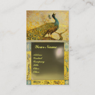 WEDDING LOVE PEACOCK MONOGRAM yellow grey agate Business Card