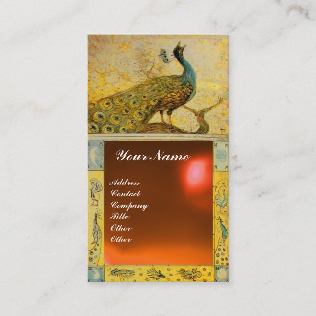 WEDDING LOVE PEACOCK MONOGRAM yellow orange agate Business Card (Front)