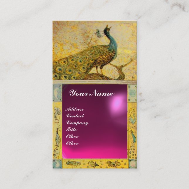 WEDDING LOVE PEACOCK MONOGRAM yellow pink amethyst Business Card (Front)