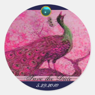 WEDDING LOVE PEACOCK pink fuchsia blue aquamarine Classic Round Sticker