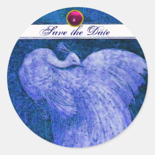 WEDDING LOVE PEACOCK white ,blue pink amethyst Classic Round Sticker