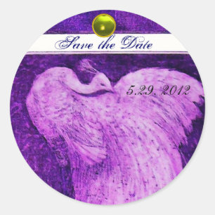 WEDDING LOVE PEACOCK white purple yellow topaz Classic Round Sticker