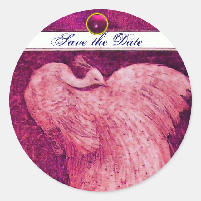 WEDDING LOVE PEACOCK white red , pink  amethyst Classic Round Sticker (Front)