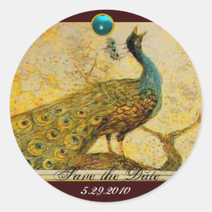 WEDDING LOVE PEACOCK yellow brown blue aquamarine Classic Round Sticker