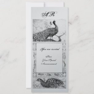 WEDDING LOVE PEACOCKS MONOGRAM black white silver Invitation