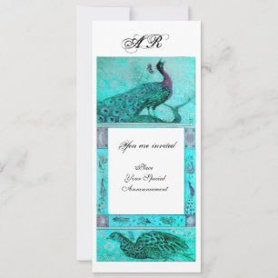 WEDDING LOVE PEACOCKS MONOGRAM blue white Invitation