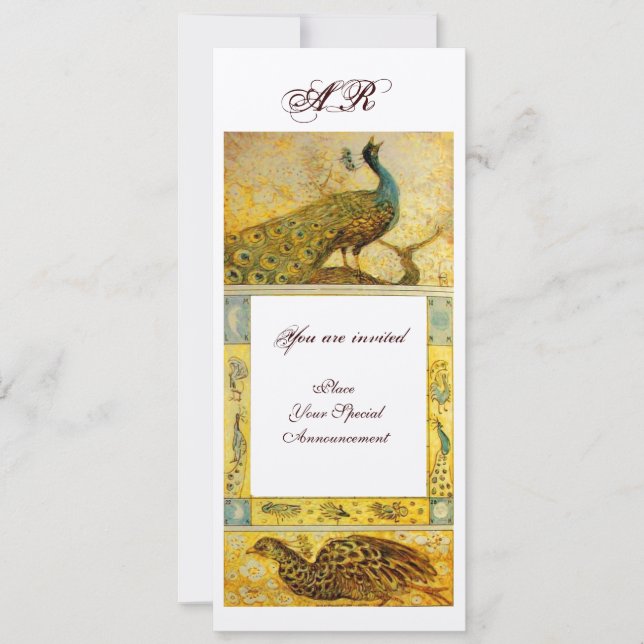 WEDDING LOVE PEACOCKS MONOGRAM ,brown gold yellow Invitation (Front)