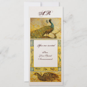 WEDDING LOVE PEACOCKS MONOGRAM ,brown gold yellow Invitation