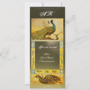 WEDDING LOVE PEACOCKS MONOGRAM brown grey yellow Invitation