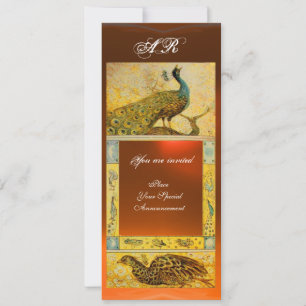 WEDDING LOVE PEACOCKS MONOGRAM brown orange yellow Invitation