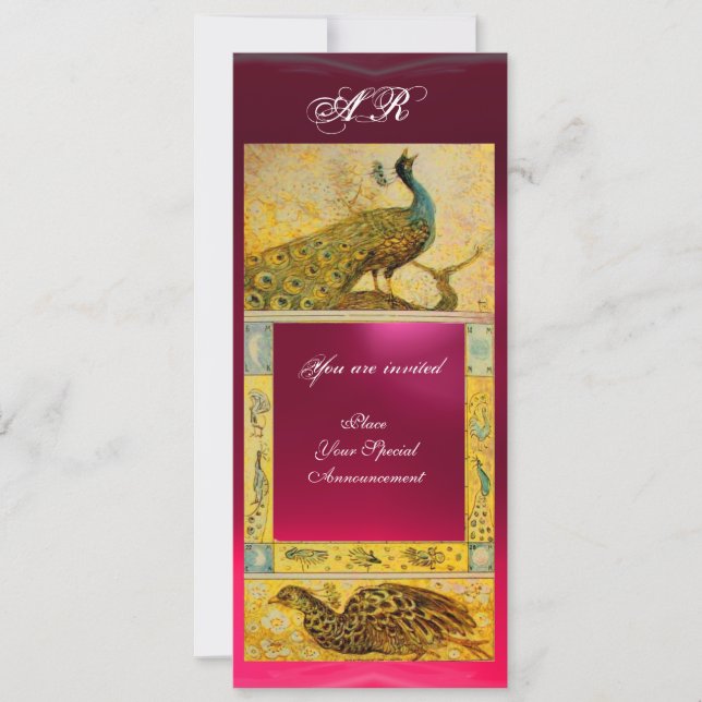 WEDDING LOVE PEACOCKS MONOGRAM brown pink yellow Invitation (Front)