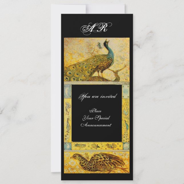 WEDDING LOVE PEACOCKS MONOGRAM brown yellow black Invitation (Front)