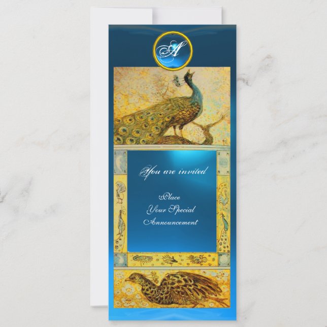 WEDDING LOVE PEACOCKS MONOGRAM ,brown yellow blue Invitation (Front)