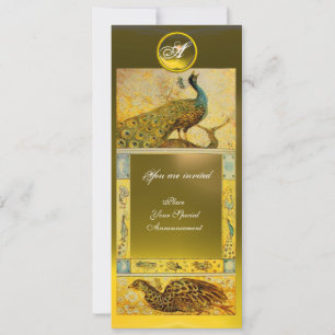 WEDDING LOVE PEACOCKS MONOGRAM ,brown yellow topaz Invitation