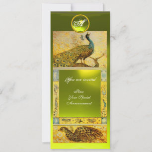 WEDDING LOVE PEACOCKS MONOGRAM ,brown yellow topaz Invitation