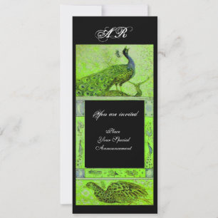 WEDDING LOVE PEACOCKS MONOGRAM green black Invitation