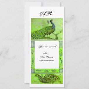 WEDDING LOVE PEACOCKS MONOGRAM  green white Invitation