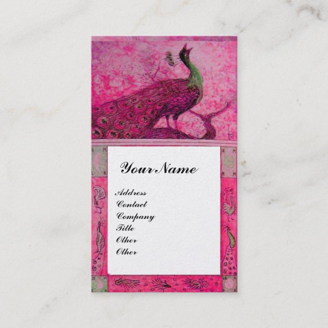 WEDDING LOVE PEACOCKS MONOGRAM Pink Fuchsia Pearl Business Card (Front)